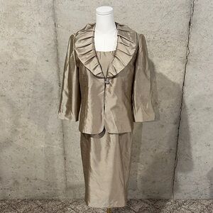 VTG Coldwater Creek Champagne Ruffle Collar Cocktail Set | Y2K Bridal | Size 10